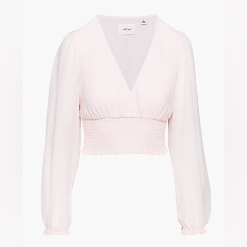 Wilfred Aritzia Wistful Blouse Talc Pink Medium Powder Pink Long Sheer Sleeves